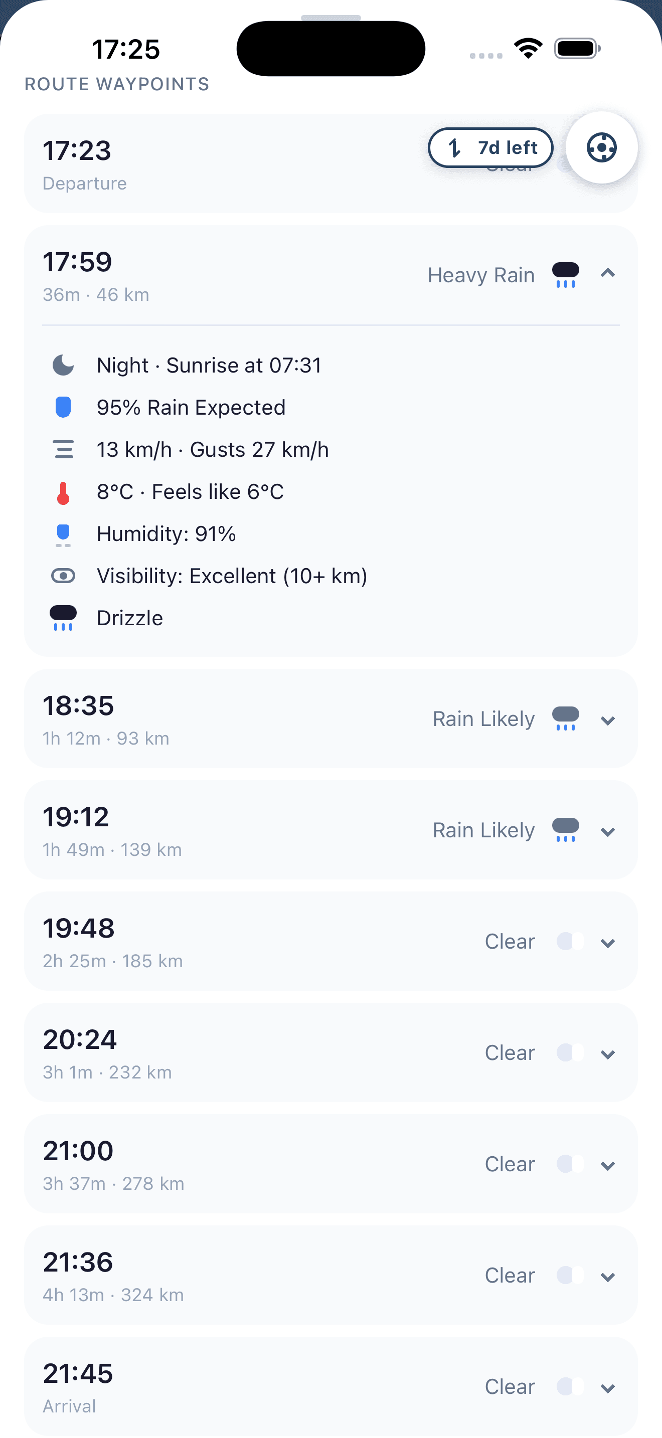 ClearRide weather warnings and conditions